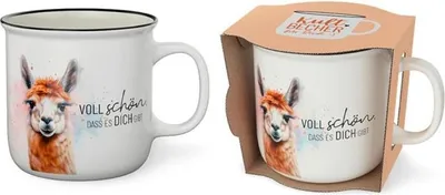 Produktbild von Kaffeebecher Lucky Friends Lama, New Bone China, 250 ml, H 85 x Ø 88 mm, Lama-Motiv, schwarzer Rand