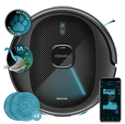 Immagine prodotto di Aspirapolvere e lavapavimenti robotici Cecotec con AI Conga 9990 AI Spin Revolution Ultra Power. 10000Pa, navigazione intelligente