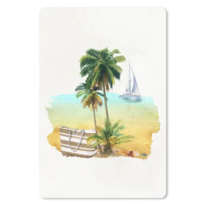 Produktbild von MuchoWow® Mauspad Mousepad Strand - Palme - Boot - Aquarell 18x27 cm - Mousepads - Maus Mat - Pad - Mausunterlage