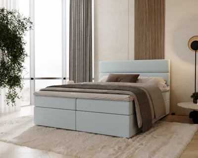 Produktbild von FurMeb24 Boxspringbett VEDA - 180 x 200 cm - HELLBLAU - mit topper