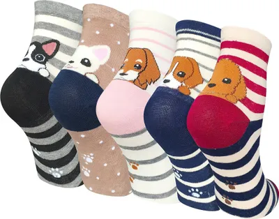 Produktbild von 5 Paare lustige Socken Damen, Hundemotiv, bunt, trendy, Gr. 35-40, A0517