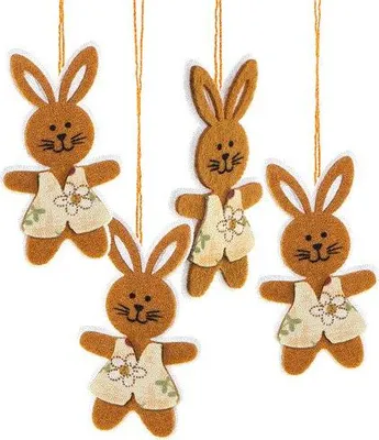 Produktbild von 4 Hasen aus Filz zum Aufhängen - Osterhasen Dekoration braun beige
