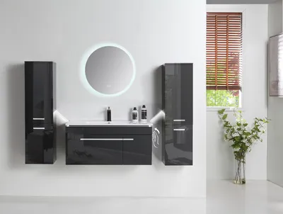Produktbild von Badmöbelset 120cm Königsblau Weiß Hochglanz LED-Funktion Badezimmermöbel Set, Spiegel:Mit LED-Spiegel, Waschbecken:Mit Keramik Waschbecken, Seitenschrank:2x Seitenschrank,