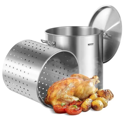 Zdjęcie produktu dla Duży garnek ze stali nierdzewnej – idealny do gotowania zup, gulaszy, duszenia i pieczenia – pojemność 84 litry – wykonany z wysokiej jakości stali nierdzewnej
