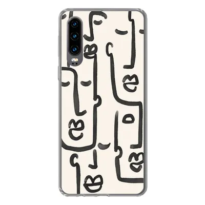 Produktbild von MuchoWow® Handyhülle Schutzhülle Hülle für Huawei P30 Muster - Abstrakt - Linienkunst Silikon Softcase Handy Hülle - Kartenbesitzer