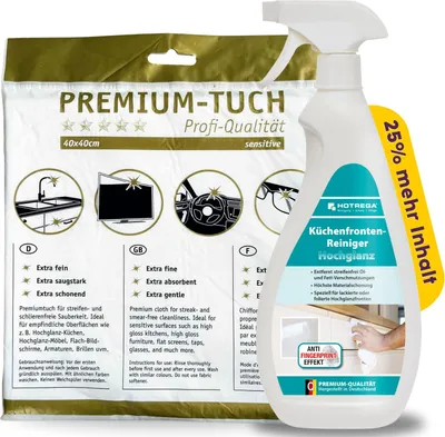 Produktbild von HOTREGA Küchenfronten Reiniger Hochglanz 750 ml | pH-neutral, fettlösend & streifenfrei | für lackierte, folierte & glänzende Oberflächen