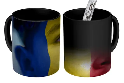 Obrázek produktu pro KitchenYeah® Magický hrnek Magický hrnek Magická vlajka Rumunska 350 ml hrnek měnící barvu nápad na dárek - magický hrnek - foto hrnek - keramické hrnky - obrázky - hrnek na kávu - hrnek na nápoje - Kaff