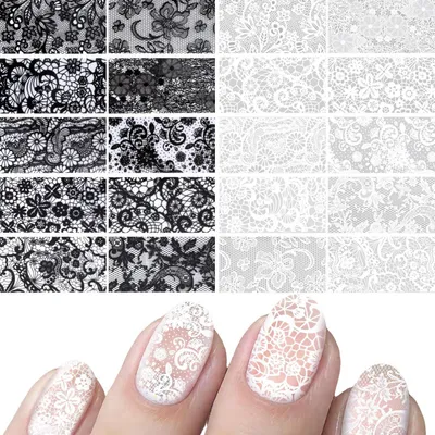 Image de Autocollants décoratifs et films pour nail art, noir et blanc, lot de 20 pièces