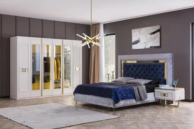 Produktbild von Schlafzimmer Set Polster Bett 2x Nachttische Kleiderschrank Luxus Möbel