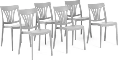 Produktbild von 6er-Set stapelbare Stühle aus Polypropylen mit Glasfasern für Außenbereich und Garten, Bar und Restaurant, Küche modernes Design - GINA - Hellgrau