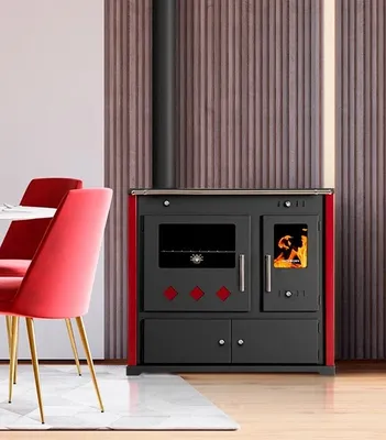 Produktbild von Kaminofen mit Backfach und Herdplatte Practik Lux Holzofen 9,5 kW Kamin Ofen Dauerbrandofen Werkstattofen Schwedenofen Hüttenofen Heizofen