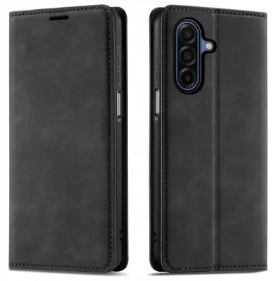 Productafbeelding van Beschermhoes voor Samsung A18 met magnetische sluiting, zwart, van leer + 9H-gehard glas