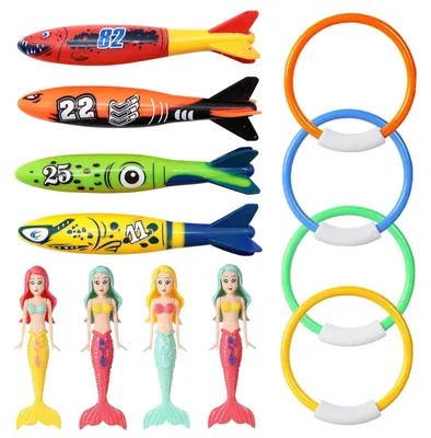 Immagine prodotto di Set di 12 giocattoli per il nuoto: anelli e torpedini colorate per bambini