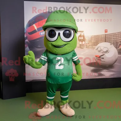 Produktbild von Grüner REDBROKOLY American Football Helm Maskottchen Kostüm Charakter gekleidet mit einem Wickelkleid und Sonnenbrille