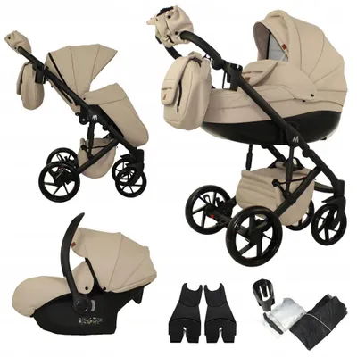 Produktbild von Mommo 3-in-1 Kombikinderwagen Vanille Kunstleder mit Babyschale