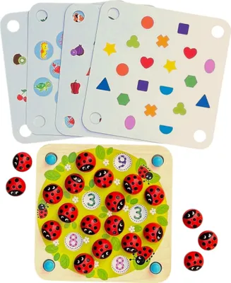 Produktbild von Zayno® Glückskäfer" Memory Spielbrett aus Holz inklusive 5 beidseitig bedruckten Spielkarten | 10 Spielmöglichkeiten für Gedächtnistraining