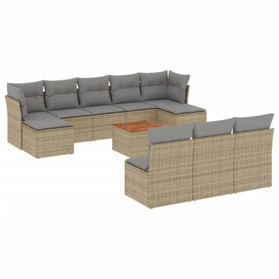 Produktbild von 11-tlg. Garten-Sofagarnitur mit Kissen Beige Poly Rattan