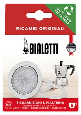 Produktbild von Bialetti Dichtungsring & Filterplatte, Moka Express 6 Tassen, Filterhalter- & Dichtungsset, Bialetti Moka Express, Silber, Weiß, Aluminium, Gummi