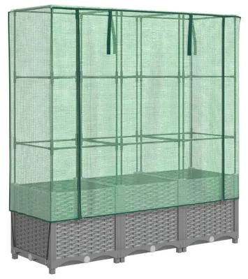 Produktbild von vidaXL Hochbeet mit Gewächshaus-Aufsatz Rattan-Optik 120x40x138 cm