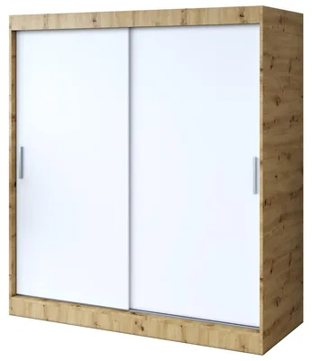 Produktbild von Schiebetürenschrank 180x200cm - Artisan Eiche & Weiß Matt - Kleiderschrank GOLD - mit 5 Einlegeböden & 2 Kleiderstangen