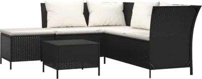Produktbild von vidaXL 4-tlg. Garten-Lounge-Set mit Kissen Schwarz Poly Rattan