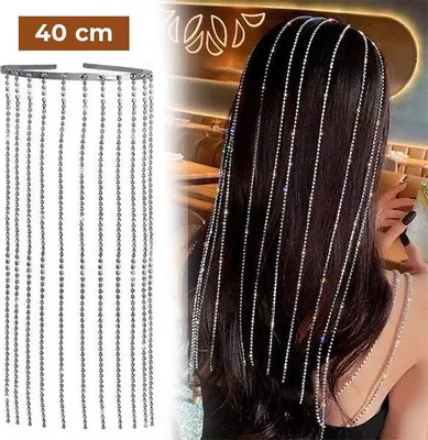 Produktbild von Krištáľová čelenka do vlasov s kamienkami a trblietavým efektom, 40 cm dlhá, elegantný dámsky doplnok do vlasov na večierky - LUMIBANDI