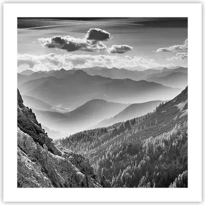Produktbild von Poster - Poster ohne Rahmen - Schwarzweiß Landschaft Berge - 50x50 cm - Wand Bild - Wanddeko - Wandbilder - Kunstposter - Wandposter - Bilder - Kunstdruck - Wanddekoration - Wandbild - P2XAC50x50-4560