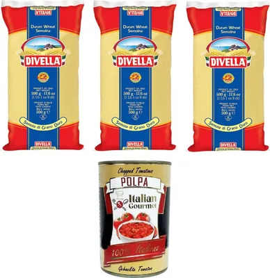 Produktbild von Divella Semola di Grano Duro Rimacinata Remilled Hartweizengrieß 3x 500 g+ Italian Gourmet polpa 400g