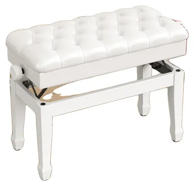 Image de Banc de piano, réglable en hauteur, avec assise rembourrée, de couleur blanche, dimensions : 73 x 36 x 49-59 cm
