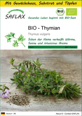Produktbild von SAFLAX Anzucht Set - BIO - Thymian - Thymus vulgaris - 800 Samen - Mit Mini-Gewächshaus, Anzuchtsubstrat und 2 Töpfen