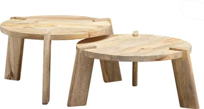 Produktbild von WOHNLING Design Couchtisch 2er Set Mango Massivholz Wohnzimmertisch Hell Satztisch Holztisch Rund Beistelltisch Tischset 2-teilig Kaffeetisch Holz