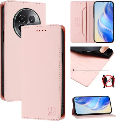 Produktbild von Lederhülle für Realme 13+/Realme 13 Pro Hülle Flip Brieftasche Kartenfächern Ständer Schutzhülle Pink
