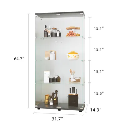 Immagine prodotto di Vetrina a due ante in vetro con 4 porte e ripiani, vetrina a pavimento per libri e curiosità, adatta a soggiorno, camera da letto e ufficio, 64.7" * 31.7" * 14,3", nero