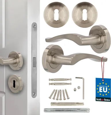 Immagine prodotto di KOTARBAU® Maniglia per porta + rosetta per chiave 12 cm ZnAl satinato piastra corta spaccata Maniglie per porte interne Maniglia per porta interna Set di maniglie per porta interna Serratura per porta interna Maniglie per porte Ferramenta per porte
