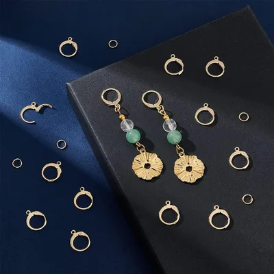 Produktbild von Gelbe Runde Haken Ohrschmuck 14,5x12,5mm - Set mit 40 Stück Rostfreiem Französischem Haken und 60 Stück Offenen Hakenringen