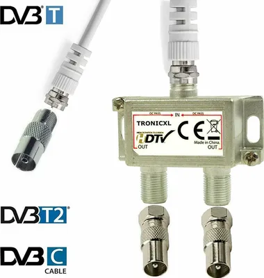 Obrázok produktu pre IEC rozbočovač Anténny rozbočovač 2-cestný + kábel + adaptér Káblová televízia DVB-T2 DVBC Koaxiálny satelitný rozbočovač