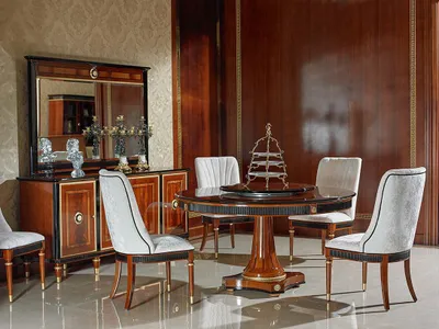 Immagine prodotto di Sala da pranzo rotonda + 8 sedie Set di sedie Tavolo rotondo Tavoli di legno rotondo E68