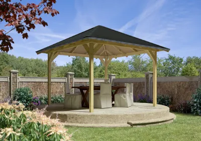 Produktbild von Pavillon Holz Gartenpavillon Gartenlaube Cordoba im Set mit Schindeln kesseldruckimprägniert 289x289x297 cm
