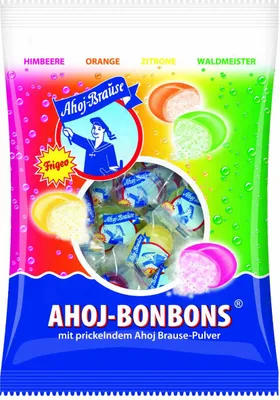 Produktbild von Ahoj Brause Bonbons mit Himbeer Zitronen Orangen und Waldmeister 150g