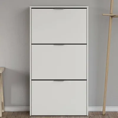 Image de Asca - Étagère à Chaussures, 60x22x113h cm Blanc Brillant, 18 Paires