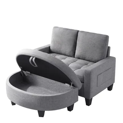 Produktbild von 2-Sitzer Sofa mit Recamiere BEALIFE 130x72x87 cm | Mit Stauraum-Ottomane | Grau | AR59