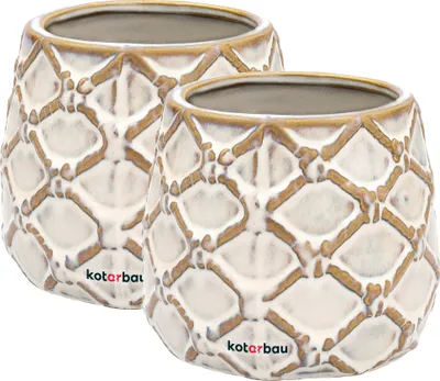 Produktbild von KOTARBAU® 2er Set Keramik-Blumentopf ⌀ 90 mm Übertopf Hell mit Ananas-Motiv