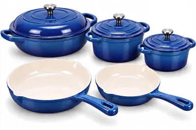 5-tlg. emaillierte Gusseisen-Kochset, 26+20 cm, 2,8-4,7 l, ofenfest