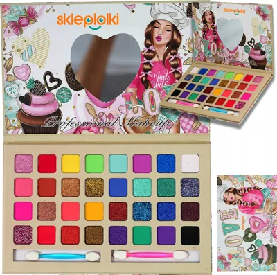Obrázek produktu pro Lolex | Paleta očních stínů pro děti - 32 barev - 21x13,5 cm - Barevné oční stíny - kosmetická sada