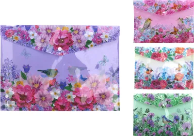 Image de Pochette à bouton-pression 35 x 25 cm - Fleurs