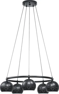 Produktbild von EGLO Pendelleuchte Cantallops, 5 flammige Hängelampe Modern, Elegant, Hängeleuchte aus Stahl in Schwarz, Esstischlampe, Wohnzimmerlampe mit E14