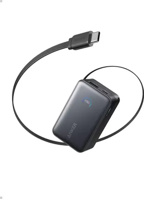 Image de Batterie externe Anker Nano 10 000 mAh, 45 W, avec câble USB-C InstaCord rétractable, Noir