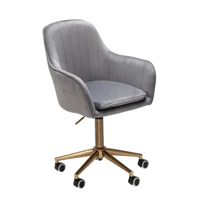 Produktbild von Schreibtischstuhl Samt Grau, Design Drehstuhl mit Lehne, Arbeitsstuhl 120 kg Höhenverstellbar, Schalenstuhl mit Rollen, Stuhl Drehbar