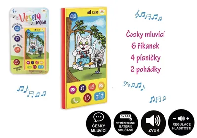 Obrázok produktu pre Veselý mobilný telefón plastový česky hovoriaci 7,5x15cm na batérie so zvukom na karte