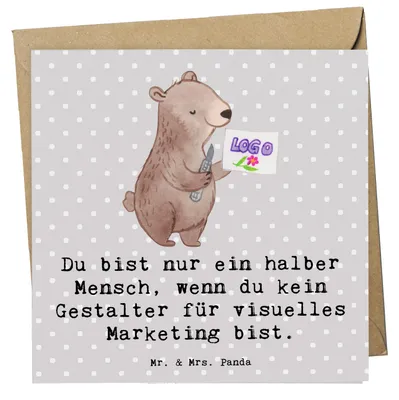Produktbild von Mr. & Mrs. Panda Grußkarte Gestalter für visuelles Marketing Herz - Grau Pastell - Geschenk, anlasskarte, doppelkarte, Klappkarte, Glückwunschkarte, faltkarte